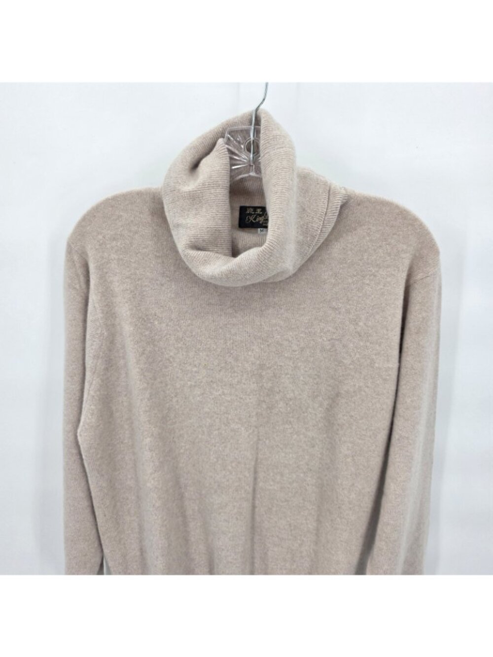 King Deer Cashmere Sweater Womens M Beige Turtleneck Pullover Soft Knit Luxury - Picture 3 of 8